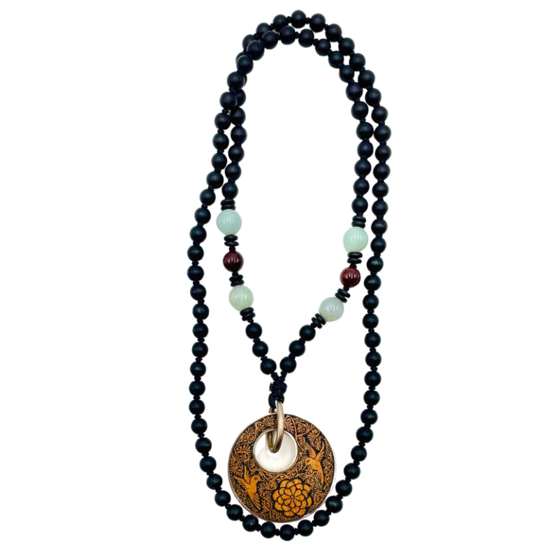 Onyx Hand Knotted Zinnia Necklace