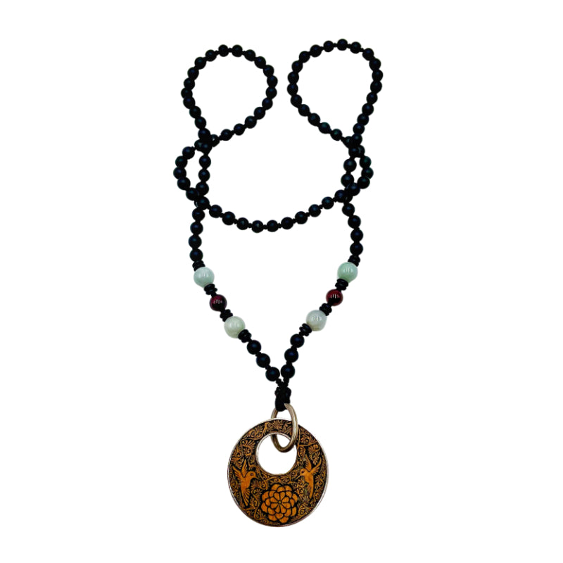 Onyx Hand Knotted Zinnia Necklace