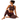 Model seated in a studio wearing the Black Heavenly Athletic Crop Top and Leggings by Hadley Pollet with pink mandala print