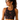 Black Heavenly Athletic Crop Top by Hadley Pollet with pink and orange mandala flowers, worn by a model in a studio