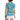Cyan Wave Zinnia Tennis Polo by Hadley Pollet with teal waves and pink zinnias, worn by a model in a studio, back view
