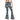 Green Wave Zinnia Flare Leggings by Hadley Pollet, navy waves, striped waistband with zinnia, model in a studio, front