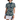 Green Wave Zinnia Tennis Polo by Hadley Pollet, navy and cream waves with green flowers, model in a studio, front view