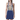Hadley Pollet Lavender Haze Tennis Dress, navy with crossed rackets crest and white flower trim, model in studio