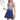 Hadley Pollet Lavender Haze Tennis Dress, navy halter with crossed rackets crest, model with racket in a studio