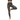 Juniper Zinnia Oasis Leggings by Hadley Pollet in blue and rust florals, orange scalloped waistband, model in a studio