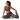 Model stretching in the Juniper Zinnia Oasis Athletic Crop Top and Leggings by Hadley Pollet, blue and orange florals