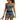 Woman holding a tennis racket in the Navy Green Waves Zinnia Activewear Top by Hadley Pollet with matching skirt, studio