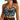 Navy Green Waves Zinnia Activewear Top by Hadley Pollet with cream waves and green zinnias on navy, studio front view