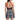 Back view of the Navy Red Waves Zinnia Halter Tennis Dress by Hadley Pollet with orange straps and an open twisted back