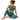 Seated model in the Ocean Zinnia Bubbles Athletic Crop Top and Leggings by Hadley Pollet, blue zinnias, lime waistband