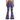 Back view of the Purple Waves Zinnia Flare Leggings by Hadley Pollet with zinnia waistband, worn by a model in a studio